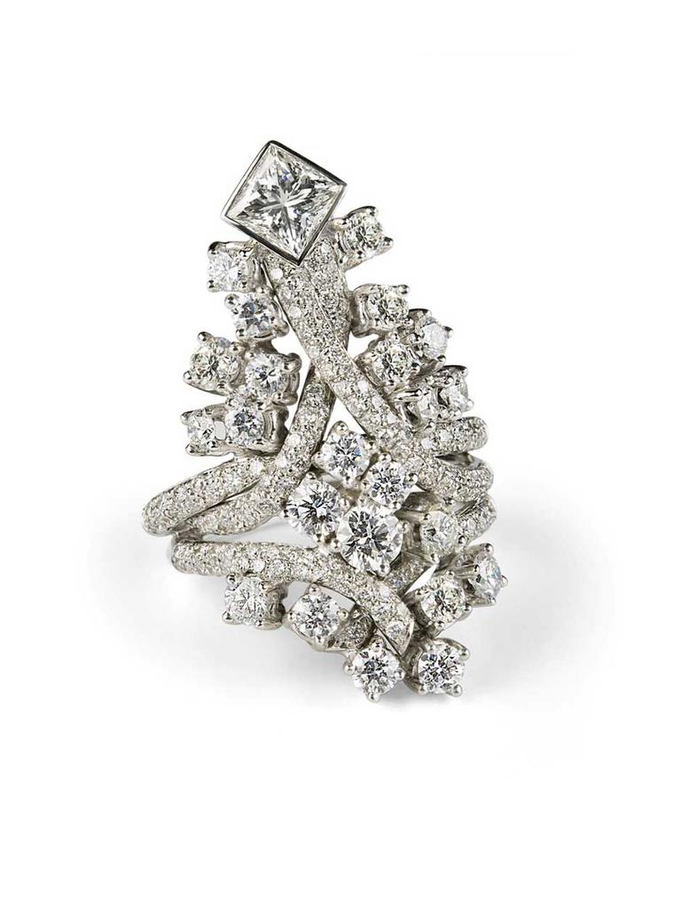 Rosior diamond ring set with princess-cut diamonds.